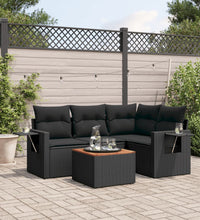 5-tlg. Garten-Sofagarnitur mit Kissen Schwarz Poly Rattan