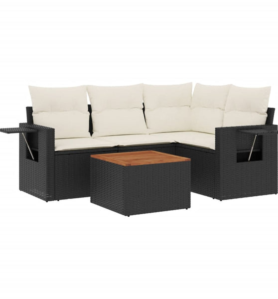 5-tlg. Garten-Sofagarnitur mit Kissen Schwarz Poly Rattan