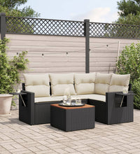 5-tlg. Garten-Sofagarnitur mit Kissen Schwarz Poly Rattan