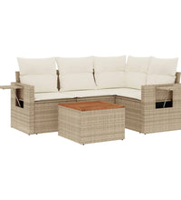 5-tlg. Garten-Sofagarnitur mit Kissen Beige Poly Rattan