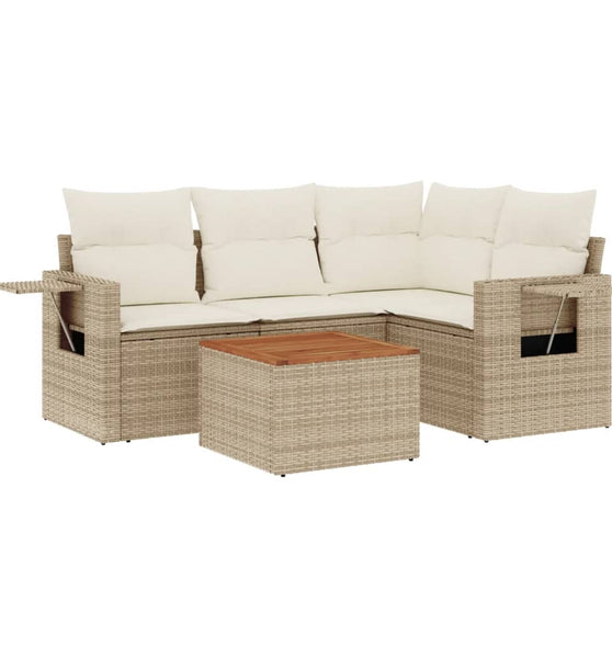 5-tlg. Garten-Sofagarnitur mit Kissen Beige Poly Rattan