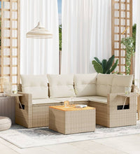 5-tlg. Garten-Sofagarnitur mit Kissen Beige Poly Rattan