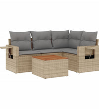 5-tlg. Garten-Sofagarnitur mit Kissen Beige Poly Rattan