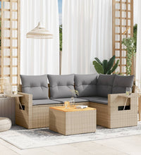 5-tlg. Garten-Sofagarnitur mit Kissen Beige Poly Rattan