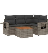 5-tlg. Garten-Sofagarnitur mit Kissen Grau Poly Rattan