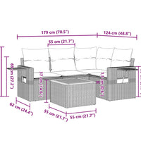 5-tlg. Garten-Sofagarnitur mit Kissen Grau Poly Rattan