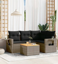 5-tlg. Garten-Sofagarnitur mit Kissen Grau Poly Rattan