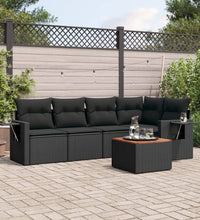 6-tlg. Garten-Sofagarnitur mit Kissen Schwarz Poly Rattan