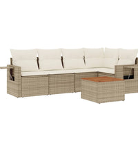 6-tlg. Garten-Sofagarnitur mit Kissen Beige Poly Rattan