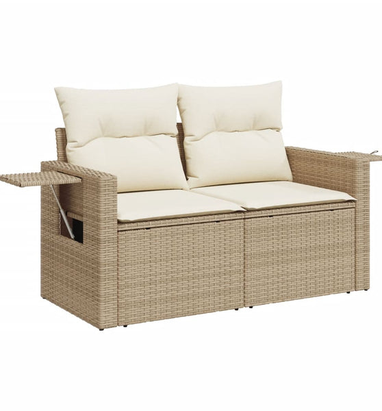 6-tlg. Garten-Sofagarnitur mit Kissen Beige Poly Rattan