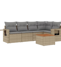 6-tlg. Garten-Sofagarnitur mit Kissen Beige Poly Rattan