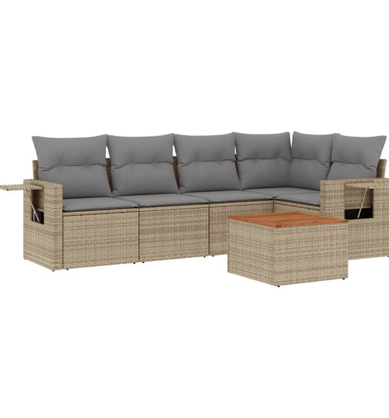 6-tlg. Garten-Sofagarnitur mit Kissen Beige Poly Rattan