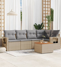 6-tlg. Garten-Sofagarnitur mit Kissen Beige Poly Rattan