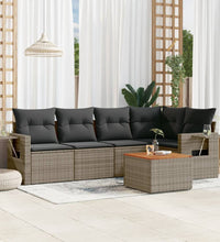 6-tlg. Garten-Sofagarnitur mit Kissen Grau Poly Rattan