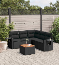 6-tlg. Garten-Sofagarnitur mit Kissen Schwarz Poly Rattan