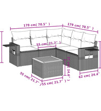 6-tlg. Garten-Sofagarnitur mit Kissen Schwarz Poly Rattan