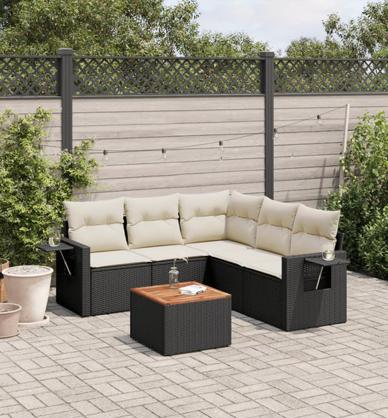 6-tlg. Garten-Sofagarnitur mit Kissen Schwarz Poly Rattan