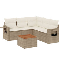 6-tlg. Garten-Sofagarnitur mit Kissen Beige Poly Rattan