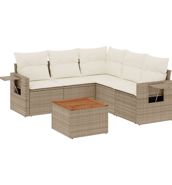 6-tlg. Garten-Sofagarnitur mit Kissen Beige Poly Rattan