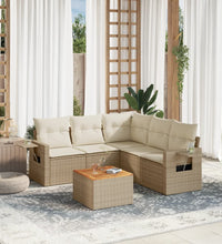 6-tlg. Garten-Sofagarnitur mit Kissen Beige Poly Rattan