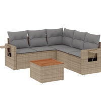 6-tlg. Garten-Sofagarnitur mit Kissen Beige Poly Rattan