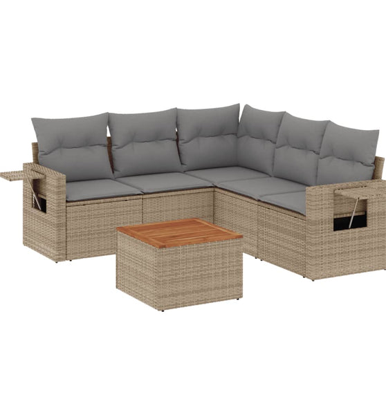 6-tlg. Garten-Sofagarnitur mit Kissen Beige Poly Rattan