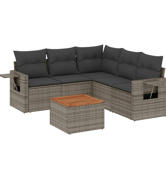 6-tlg. Garten-Sofagarnitur mit Kissen Grau Poly Rattan