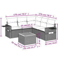 6-tlg. Garten-Sofagarnitur mit Kissen Grau Poly Rattan