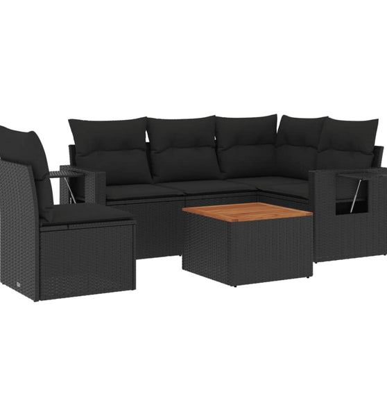 6-tlg. Garten-Sofagarnitur mit Kissen Schwarz Poly Rattan