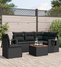 6-tlg. Garten-Sofagarnitur mit Kissen Schwarz Poly Rattan