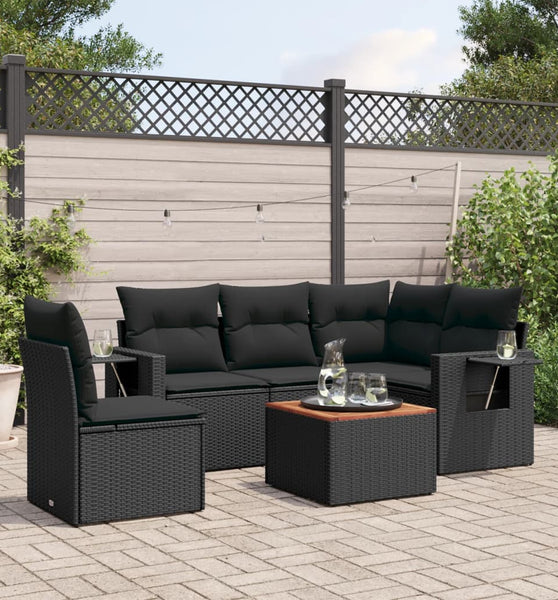 6-tlg. Garten-Sofagarnitur mit Kissen Schwarz Poly Rattan