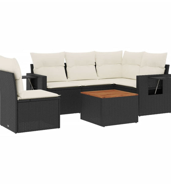 6-tlg. Garten-Sofagarnitur mit Kissen Schwarz Poly Rattan