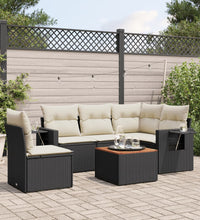 6-tlg. Garten-Sofagarnitur mit Kissen Schwarz Poly Rattan