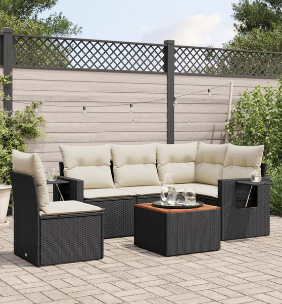 6-tlg. Garten-Sofagarnitur mit Kissen Schwarz Poly Rattan