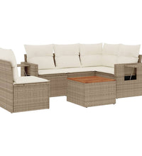 6-tlg. Garten-Sofagarnitur mit Kissen Beige Poly Rattan