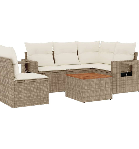 6-tlg. Garten-Sofagarnitur mit Kissen Beige Poly Rattan