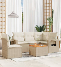 6-tlg. Garten-Sofagarnitur mit Kissen Beige Poly Rattan