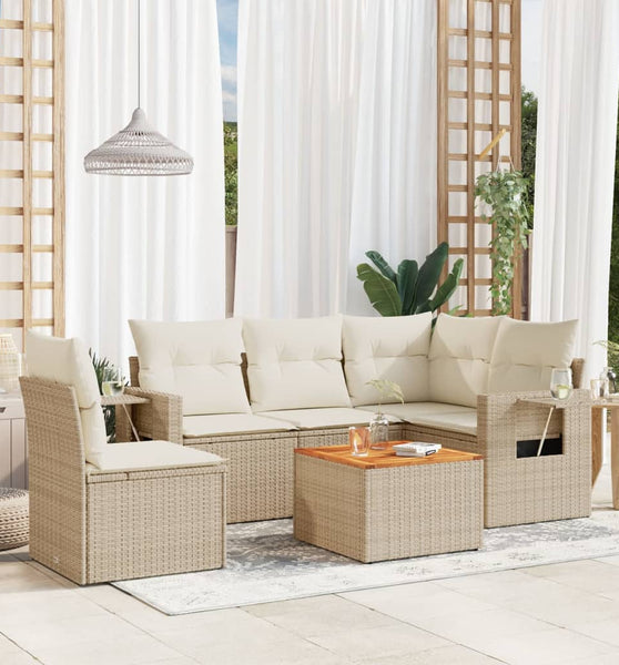 6-tlg. Garten-Sofagarnitur mit Kissen Beige Poly Rattan