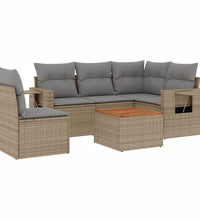 6-tlg. Garten-Sofagarnitur mit Kissen Beige Poly Rattan