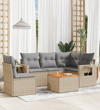 6-tlg. Garten-Sofagarnitur mit Kissen Beige Poly Rattan