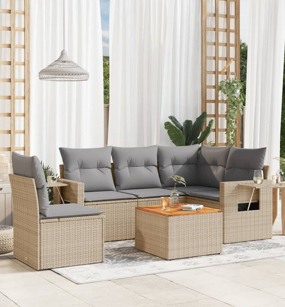 6-tlg. Garten-Sofagarnitur mit Kissen Beige Poly Rattan