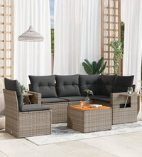 6-tlg. Garten-Sofagarnitur mit Kissen Grau Poly Rattan