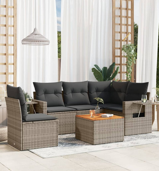 6-tlg. Garten-Sofagarnitur mit Kissen Grau Poly Rattan