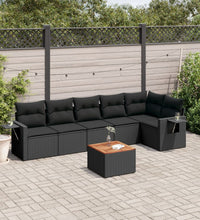 7-tlg. Garten-Sofagarnitur mit Kissen Schwarz Poly Rattan