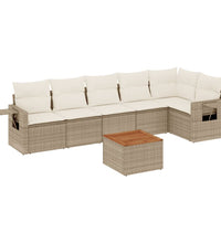 7-tlg. Garten-Sofagarnitur mit Kissen Beige Poly Rattan