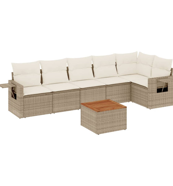 7-tlg. Garten-Sofagarnitur mit Kissen Beige Poly Rattan