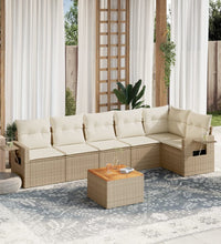 7-tlg. Garten-Sofagarnitur mit Kissen Beige Poly Rattan