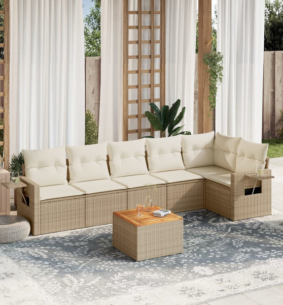 7-tlg. Garten-Sofagarnitur mit Kissen Beige Poly Rattan