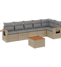 7-tlg. Garten-Sofagarnitur mit Kissen Beige Poly Rattan