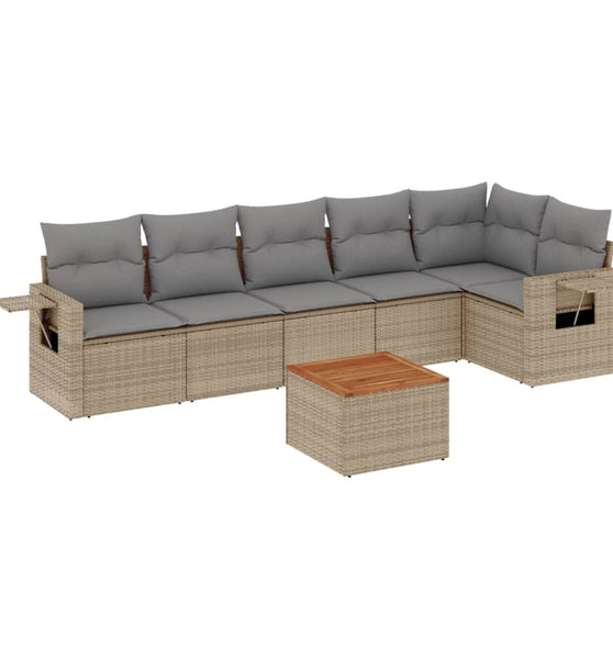 7-tlg. Garten-Sofagarnitur mit Kissen Beige Poly Rattan